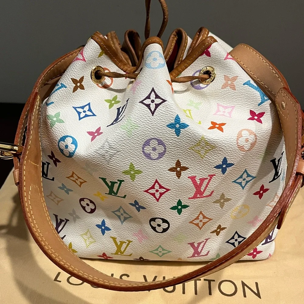 Louis Vuitton Multicolor Petite Noe White Murakami Shoulder Bag Tote - Picture 2 of 11